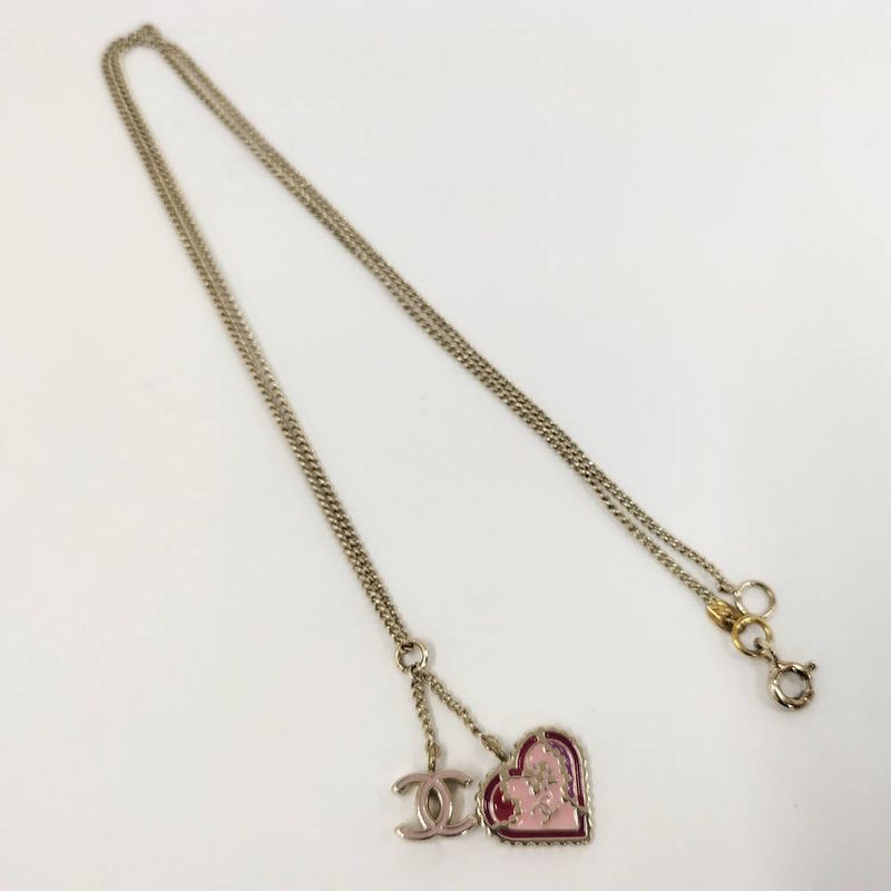 Chanel Necklace Heart CC Logo Silver