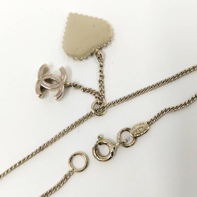 Chanel Necklace Heart CC Logo Silver