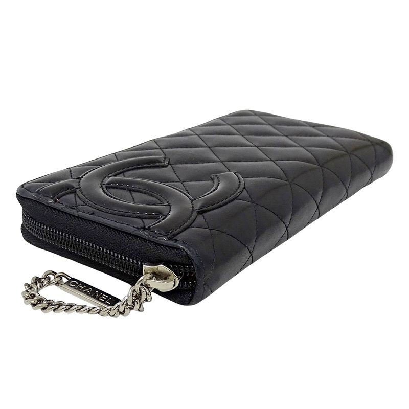 Chanel Wallet Cambon Long Wallet Lambskin Black Silver