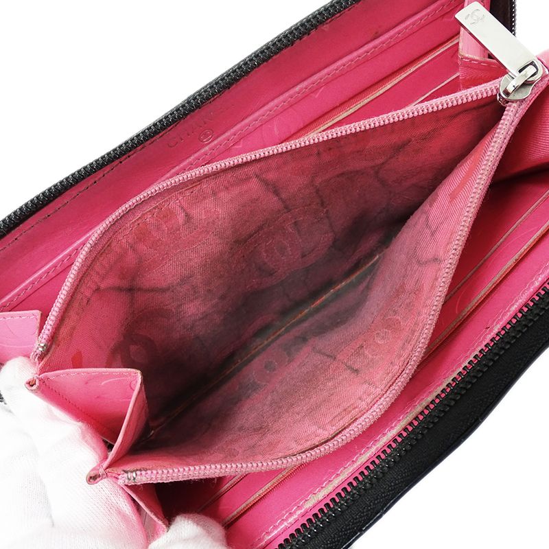 Chanel Wallet Cambon Long Wallet Lambskin Black Silver