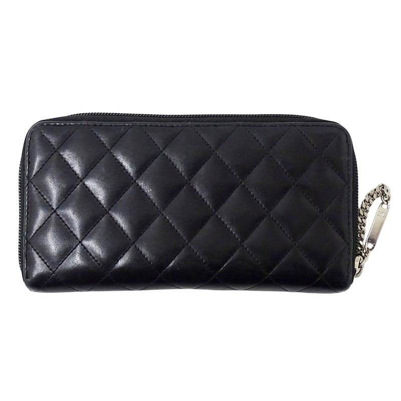 Chanel Wallet Cambon Long Wallet Lambskin Black Silver