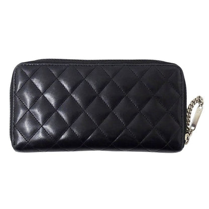 Chanel Wallet Cambon Long Wallet Lambskin Black Silver