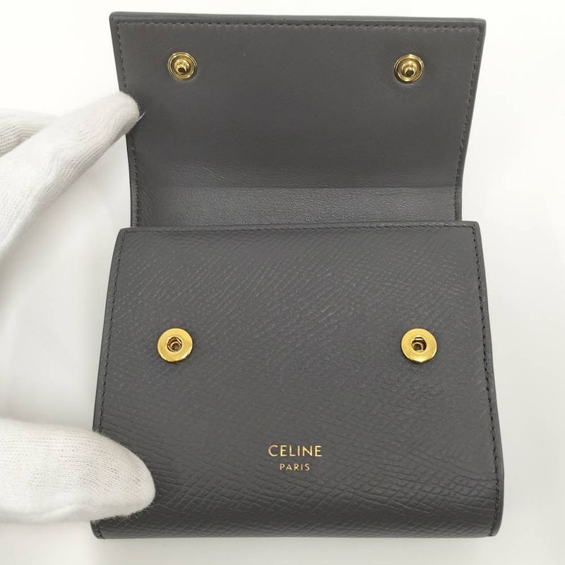Celine Small Trifold Wallet Leather Gray