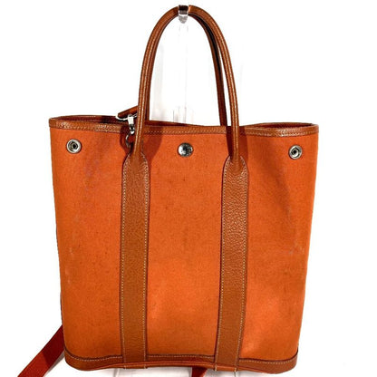 Hermes Shoulder Bag Garden File PM Leather Canvas Orange
