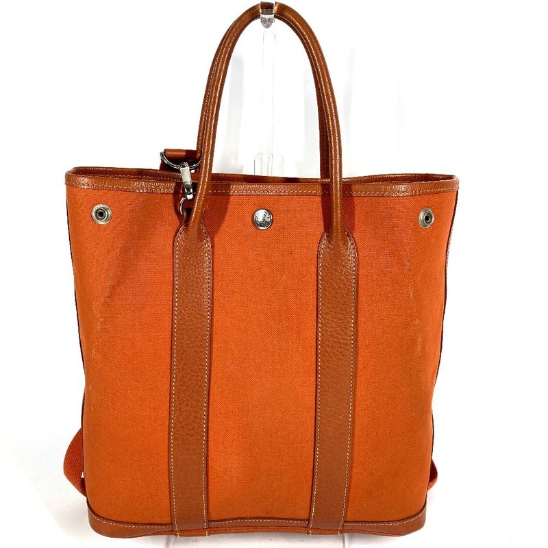 Hermes Shoulder Bag Garden File PM Leather Canvas Orange