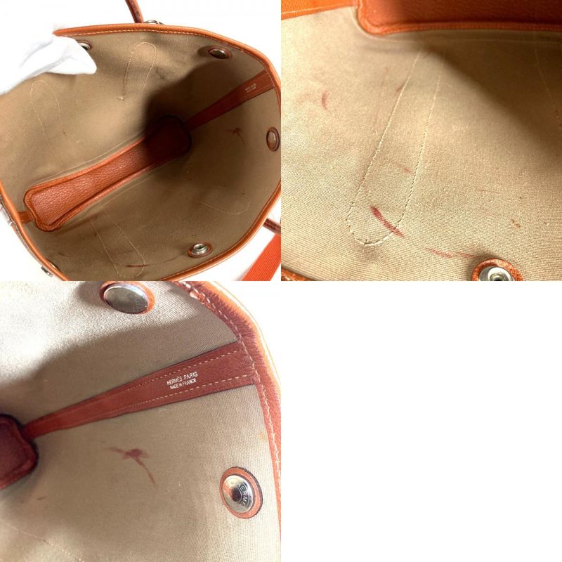 Hermes Shoulder Bag Garden File PM Leather Canvas Orange