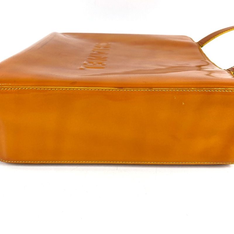 Chanel Shoulder Bag Logo Patent Leather Orange