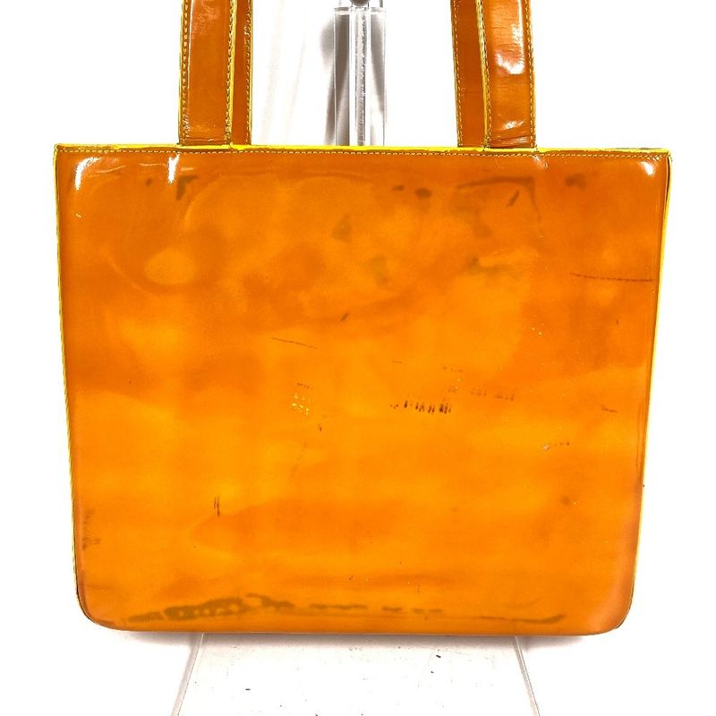 Chanel Shoulder Bag Logo Patent Leather Orange