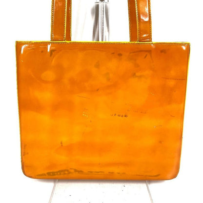 Chanel Shoulder Bag Logo Patent Leather Orange