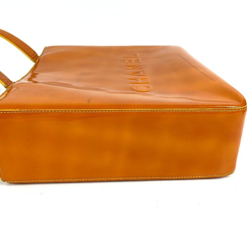 Chanel Shoulder Bag Logo Patent Leather Orange