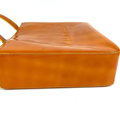 Chanel Shoulder Bag Logo Patent Leather Orange