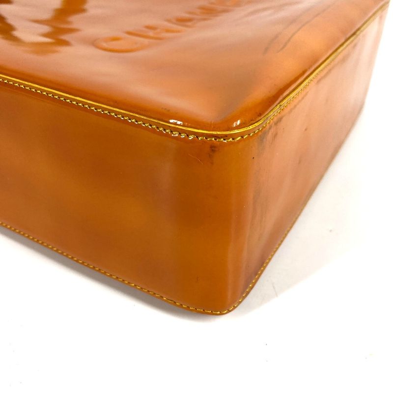 Chanel Shoulder Bag Logo Patent Leather Orange
