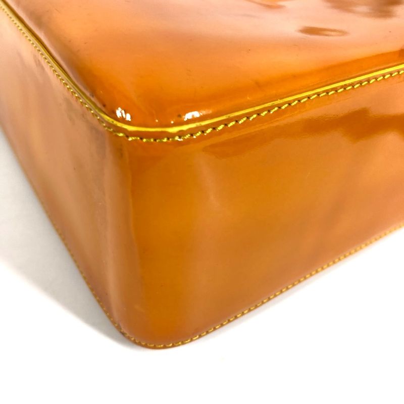 Chanel Shoulder Bag Logo Patent Leather Orange