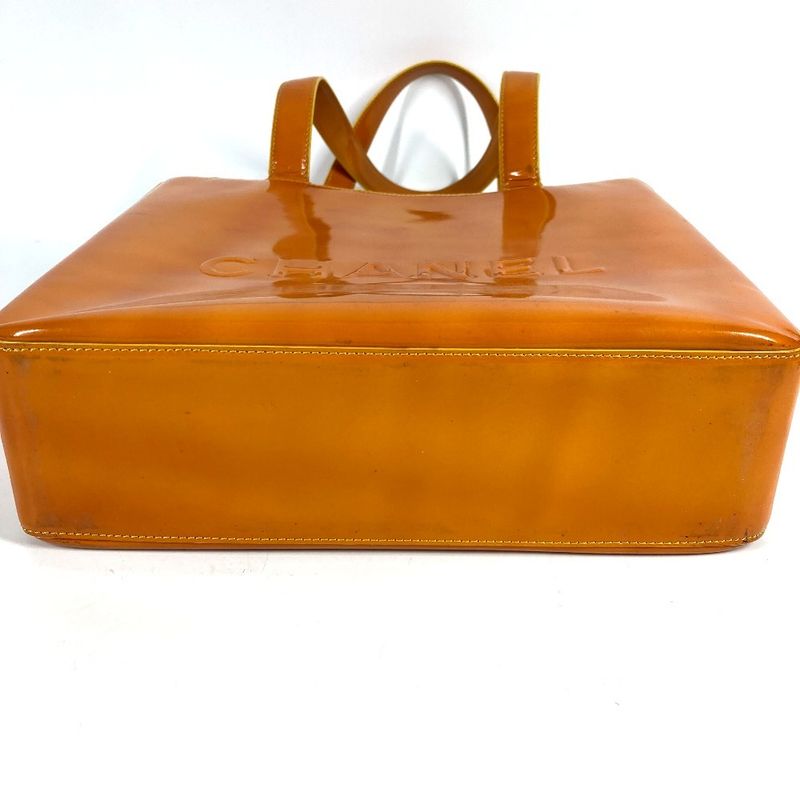 Chanel Shoulder Bag Logo Patent Leather Orange