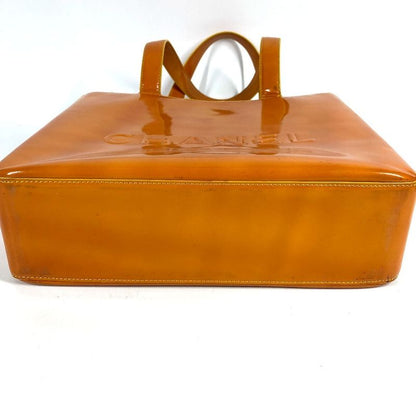 Chanel Shoulder Bag Logo Patent Leather Orange