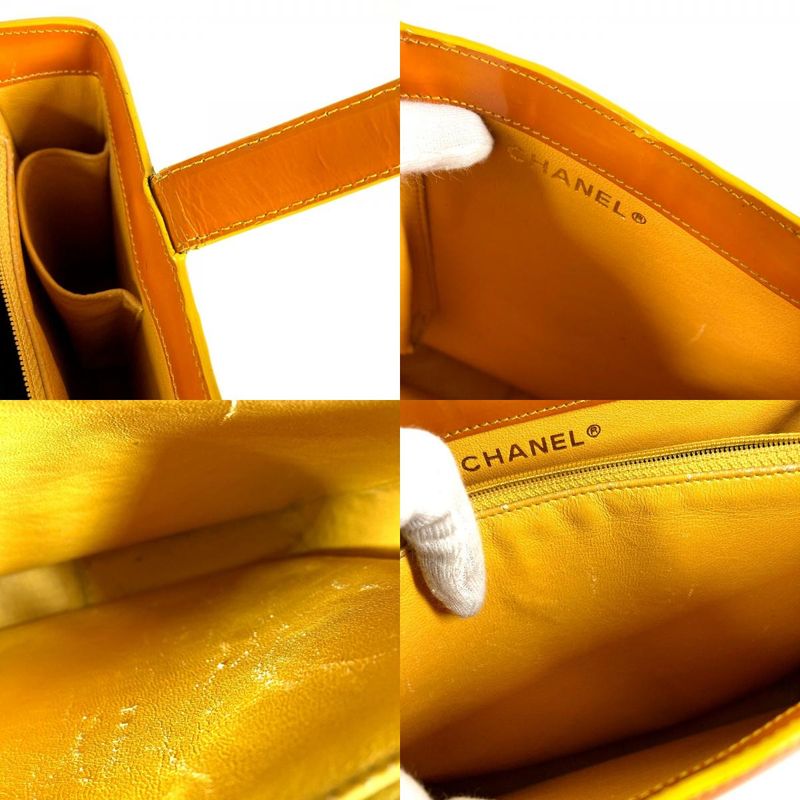 Chanel Shoulder Bag Logo Patent Leather Orange