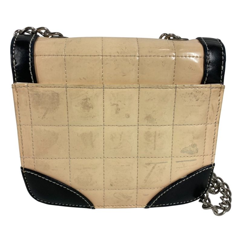 Chanel Shoulder Bag Mini Quilted Choco Bar Patent Leather White