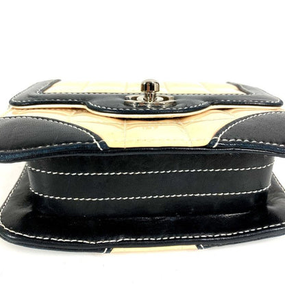 Chanel Shoulder Bag Mini Quilted Choco Bar Patent Leather White