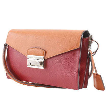 Prada 2-Way Clutch Saffiano Red Orange Shoulder Bag