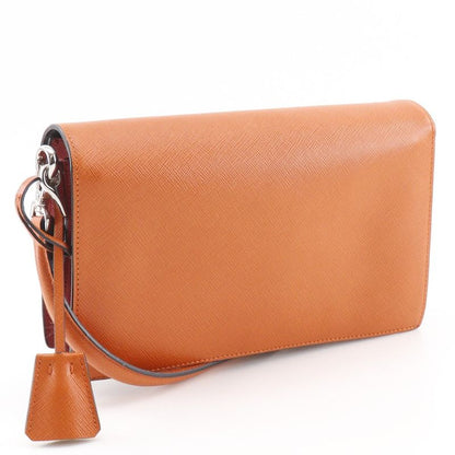Prada 2-Way Clutch Saffiano Red Orange Shoulder Bag