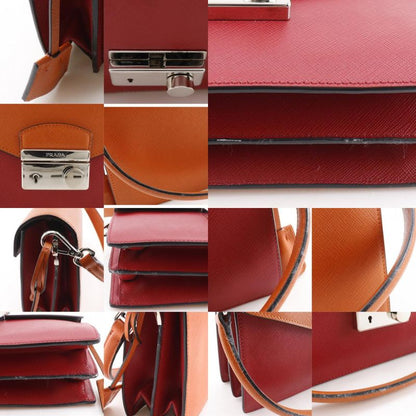 Prada 2-Way Clutch Saffiano Red Orange Shoulder Bag