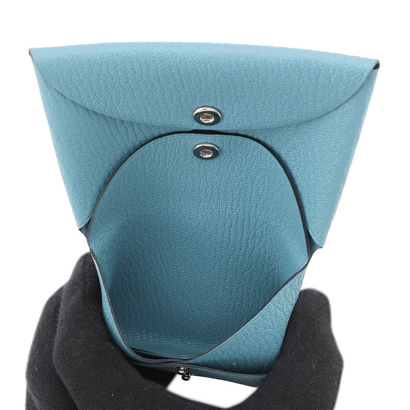 Hermes Coin Case Calvi Duo New Bourgine Silver Chevre Misor New Blue Jean