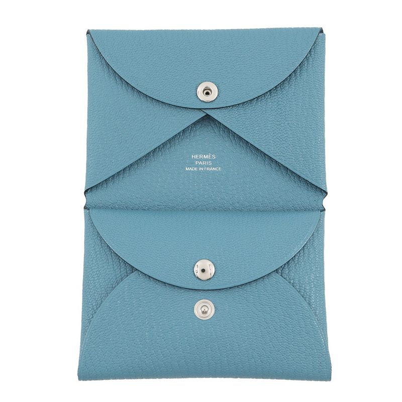 Hermes Coin Case Calvi Duo New Bourgine Silver Chevre Misor New Blue Jean