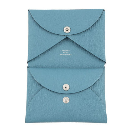 Hermes Coin Case Calvi Duo New Bourgine Silver Chevre Misor New Blue Jean