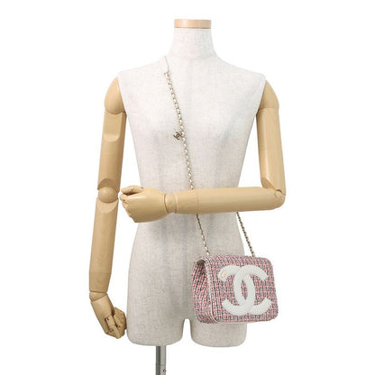Chanel Chain Shoulder Bag Deca Coco CC Logo Full Flap Tweed Leather White Multicolor