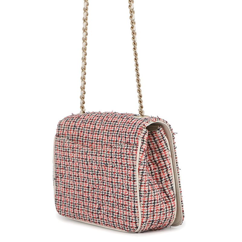 Chanel Chain Shoulder Bag Deca Coco CC Logo Full Flap Tweed Leather White Multicolor