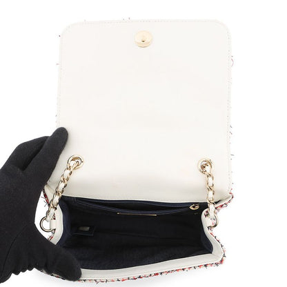 Chanel Chain Shoulder Bag Deca Coco CC Logo Full Flap Tweed Leather White Multicolor