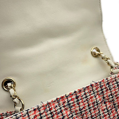 Chanel Chain Shoulder Bag Deca Coco CC Logo Full Flap Tweed Leather White Multicolor