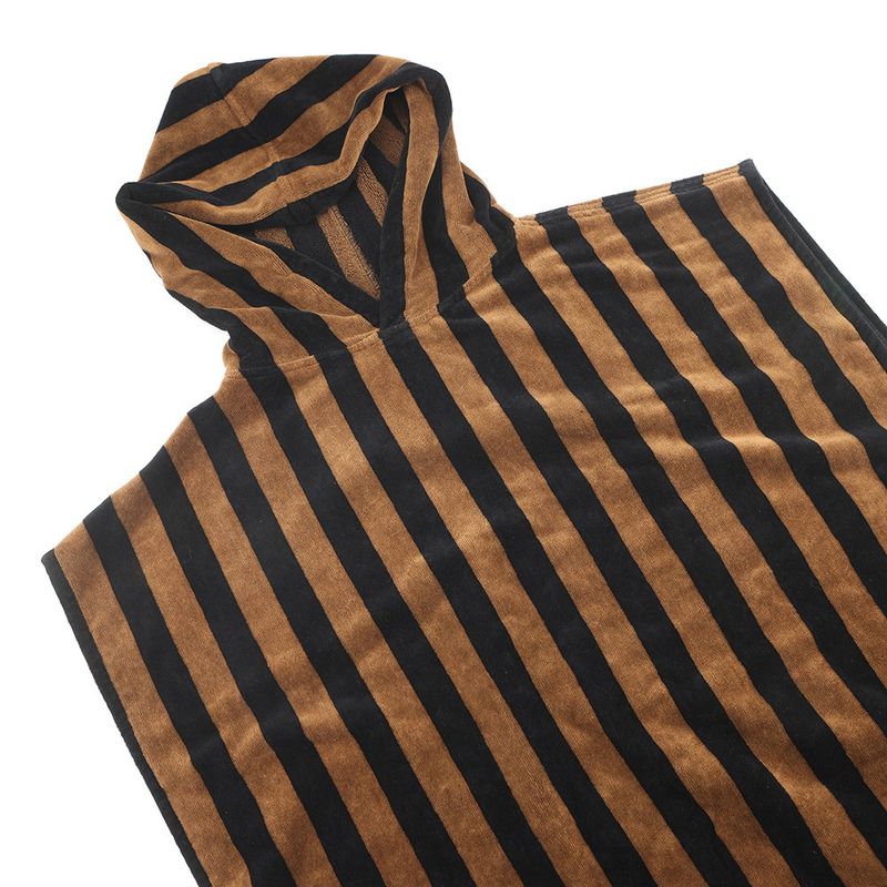 Fendi Poncho Pecan Striped Cotton with Hood Black Shoulder Bag Brown