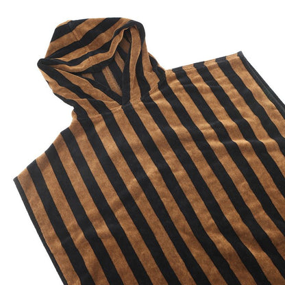 Fendi Poncho Pecan Striped Cotton with Hood Black Shoulder Bag Brown