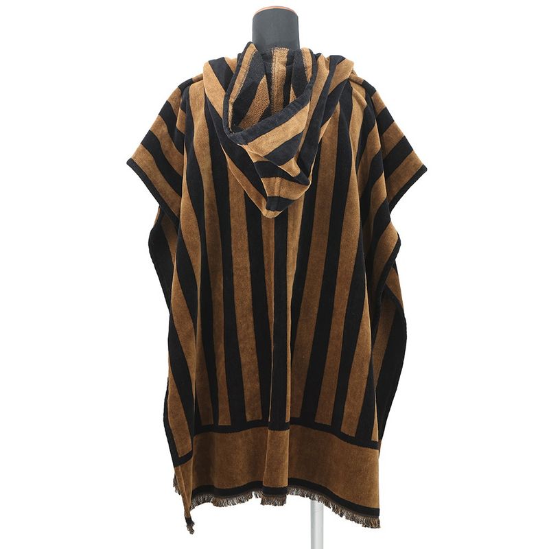 Fendi Poncho Pecan Striped Cotton with Hood Black Shoulder Bag Brown