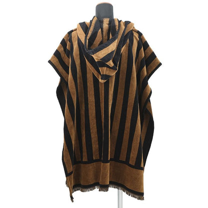 Fendi Poncho Pecan Striped Cotton with Hood Black Shoulder Bag Brown