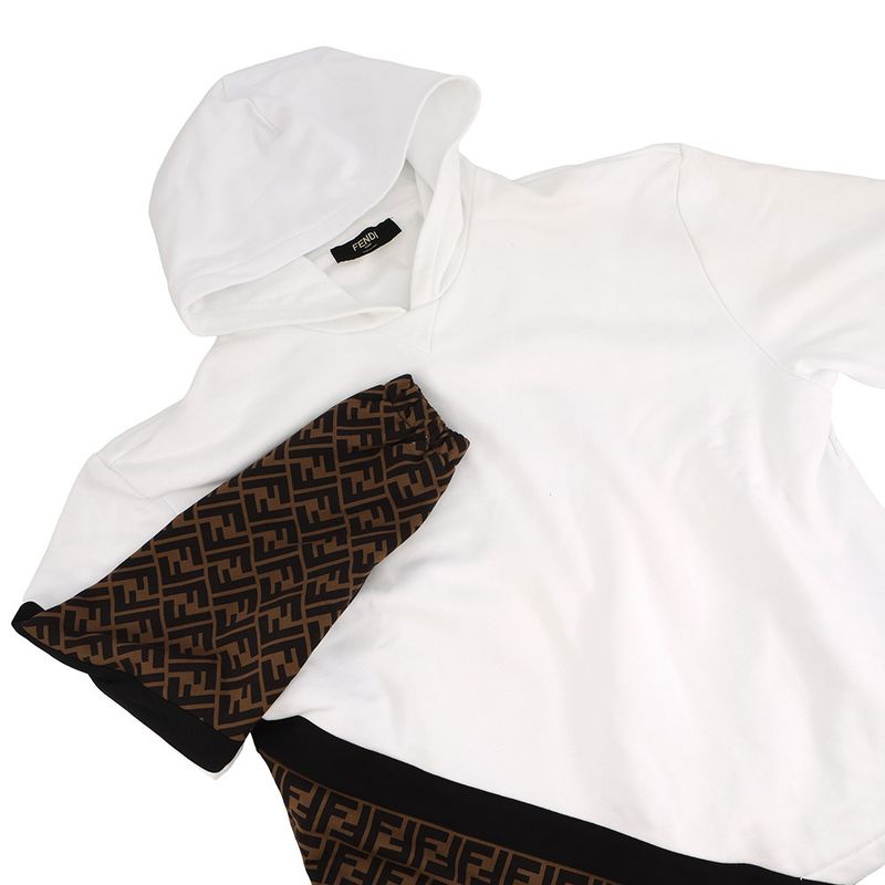 Fendi Hoodie FF Cut Replacement Cotton S Top White Brown