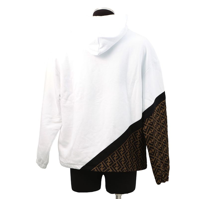 Fendi Hoodie FF Cut Replacement Cotton S Top White Brown