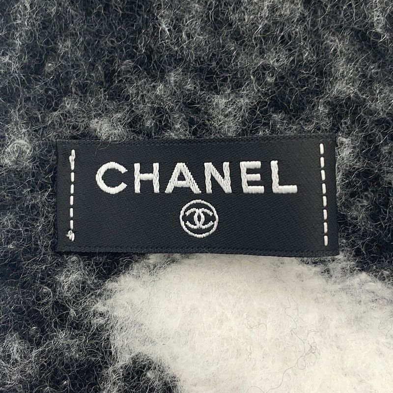 Chanel Scarf CC Logo Cashmere Silk Black White