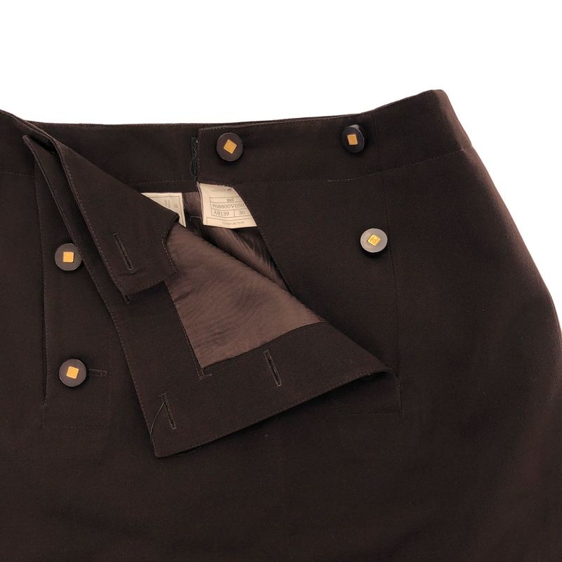 Chanel CC Logo Button Wool Skirt Brown 36