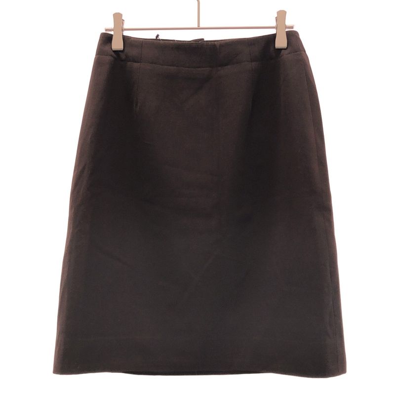Chanel CC Logo Button Wool Skirt Brown 36