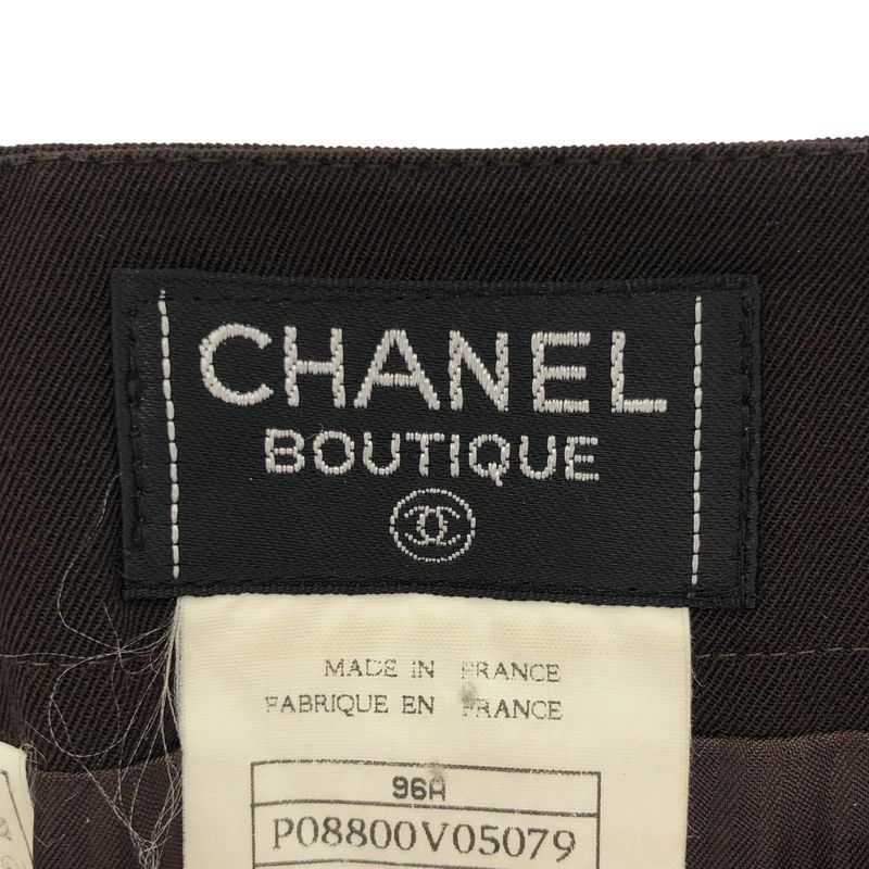Chanel CC Logo Button Wool Skirt Brown 36