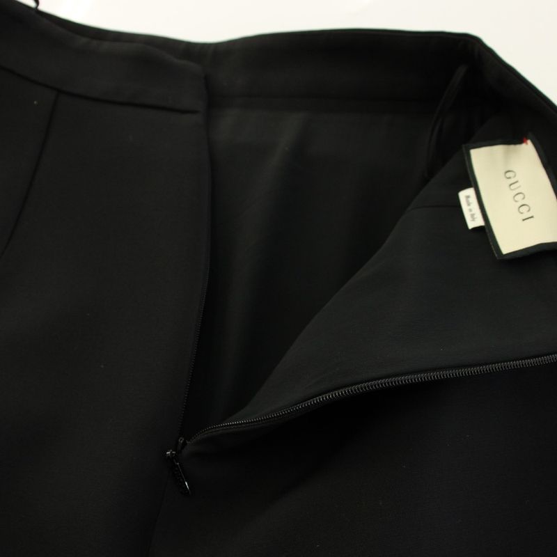 Gucci Wool Logo Print Skirt Knee Length Trapezoid 38 Black