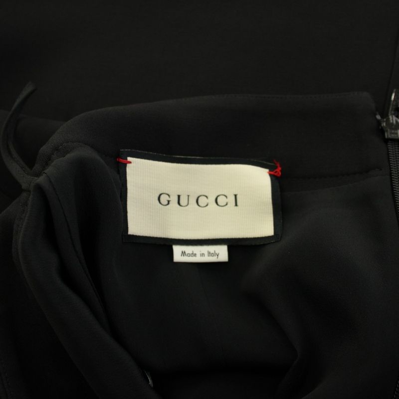 Gucci Wool Logo Print Skirt Knee Length Trapezoid 38 Black