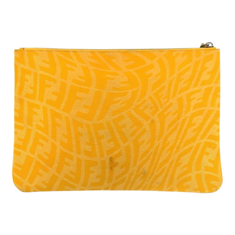 Fendi FF Vertigo Yellow Silver Canvas Clutch
