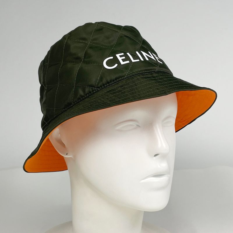 Celine Logo Bucket Hat Khaki Hat Nylon Green
