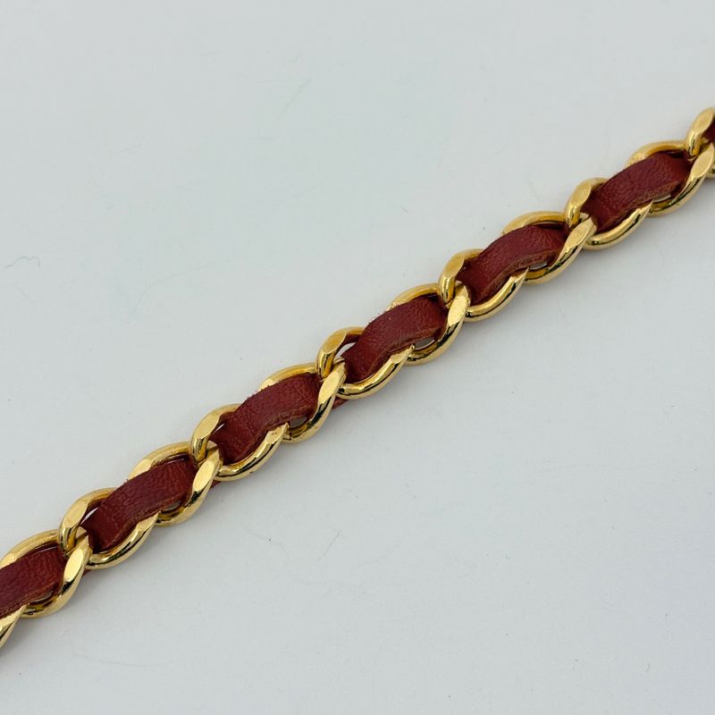 Chanel CC Logo Chain Belt Leather Gold Red