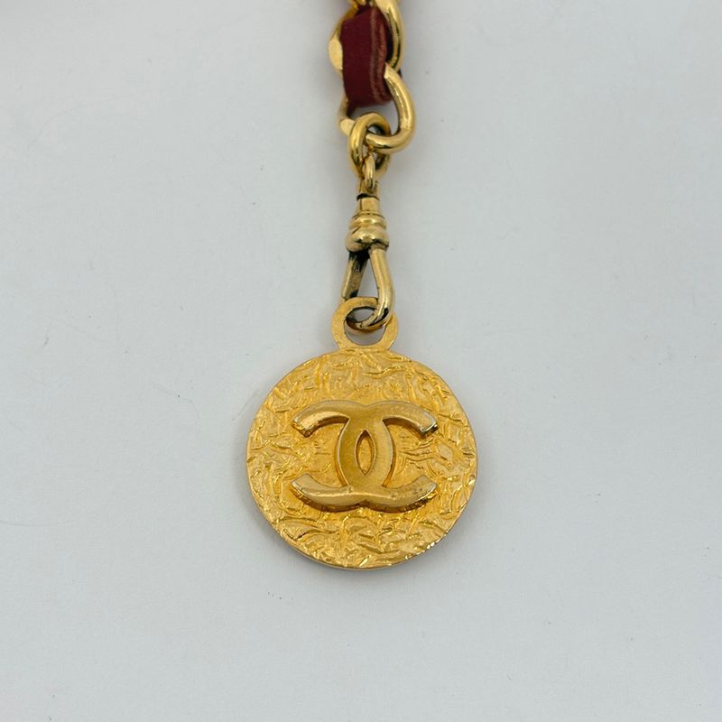 Chanel CC Logo Chain Belt Leather Gold Red