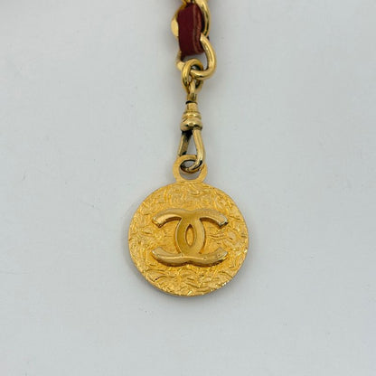 Chanel CC Logo Chain Belt Leather Gold Red