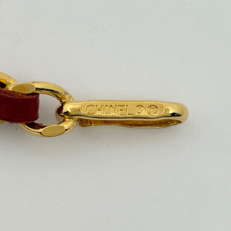 Chanel CC Logo Chain Belt Leather Gold Red